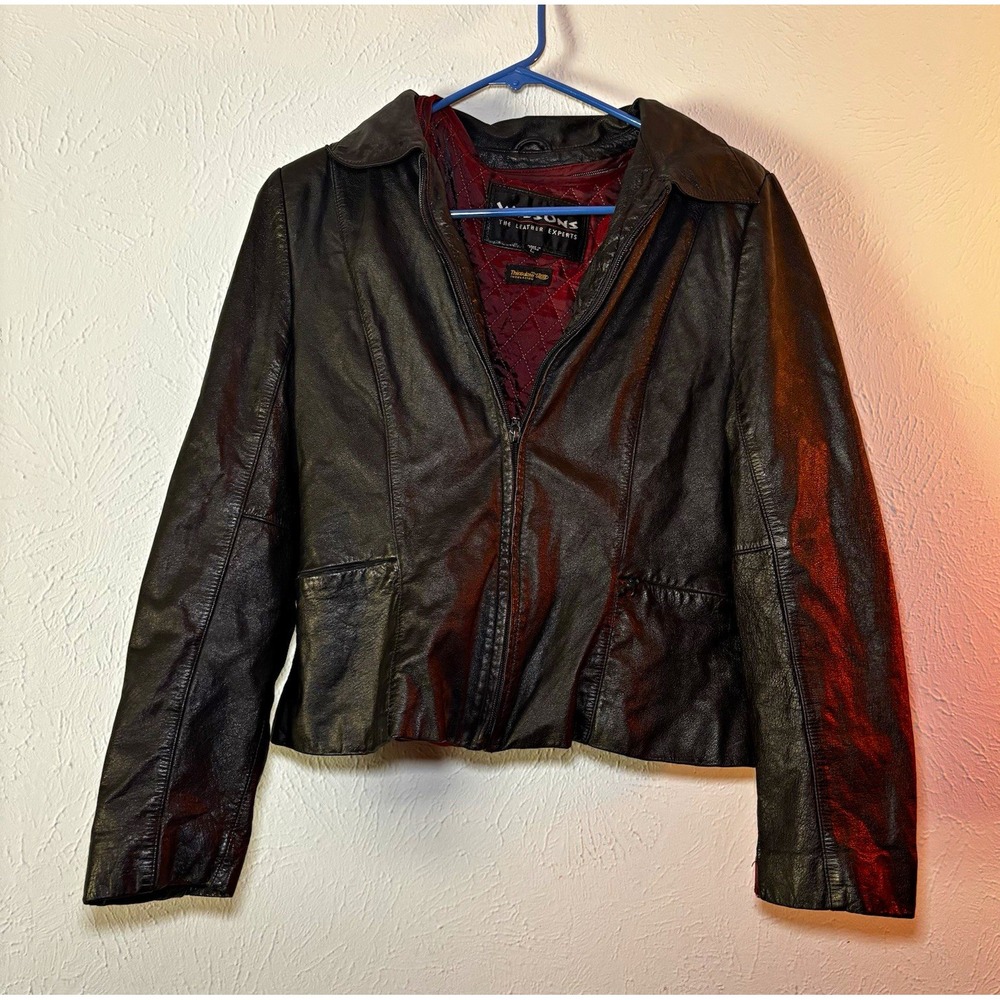 Vintage Wilsons Men's Black Leather Biker Jacket Full Zip Thinsulate Ultra 38
